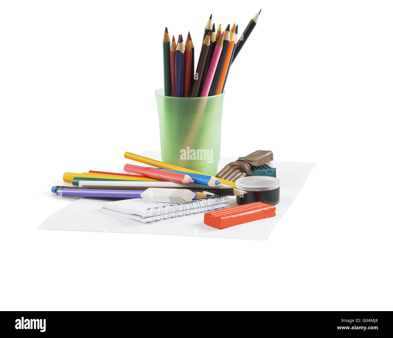 Multicolored pencils in a glass on a white backgr Stock Photo Alamy