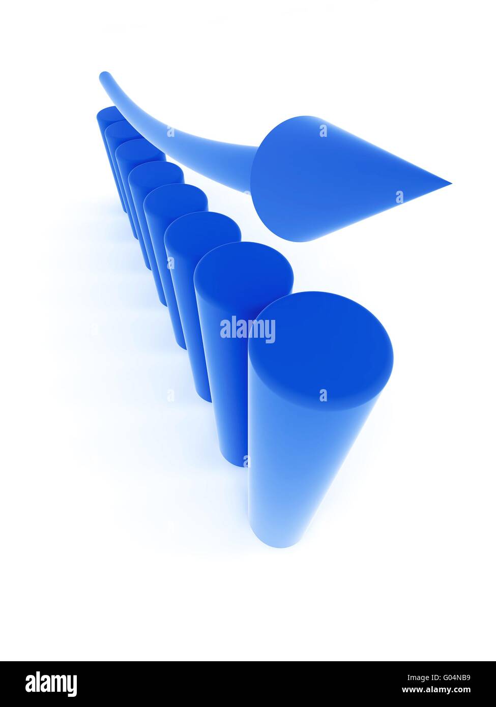 blue columns of diagram with arrow rising upwards Stock Photo Alamy