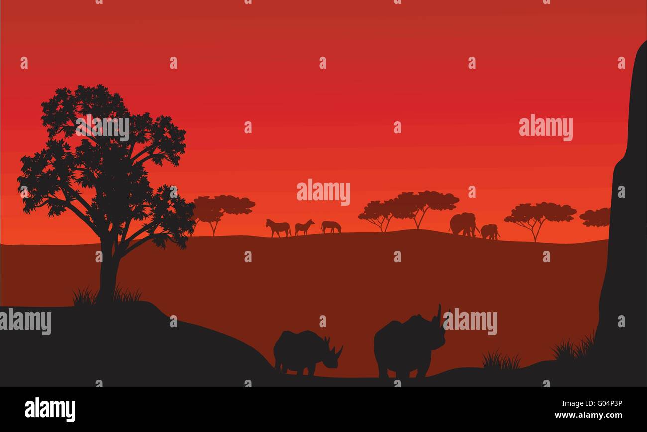 Silhouettes of african with rhino animals Stock Vector Image & Art - Alamy