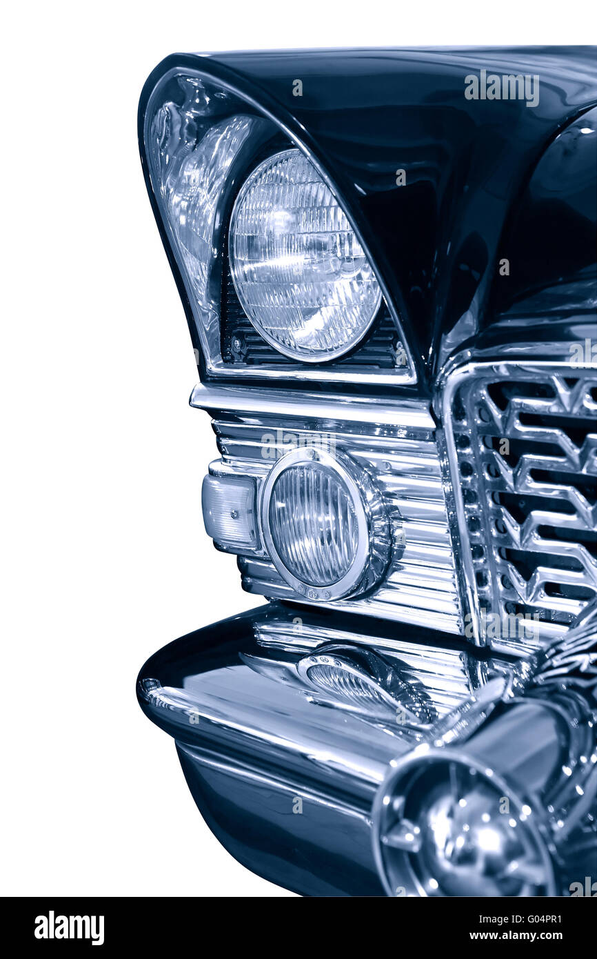 Closeup of vintage luxury limousine headlight. Isolated with clipping path Stock Photo