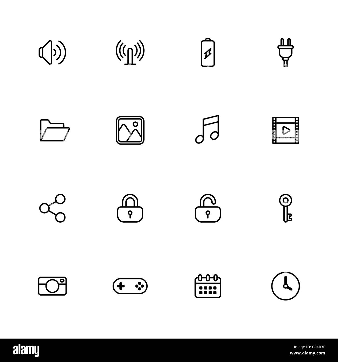 [JPEG] black line simple web icon set for web, UI, infographic and mobile apps Stock Photo