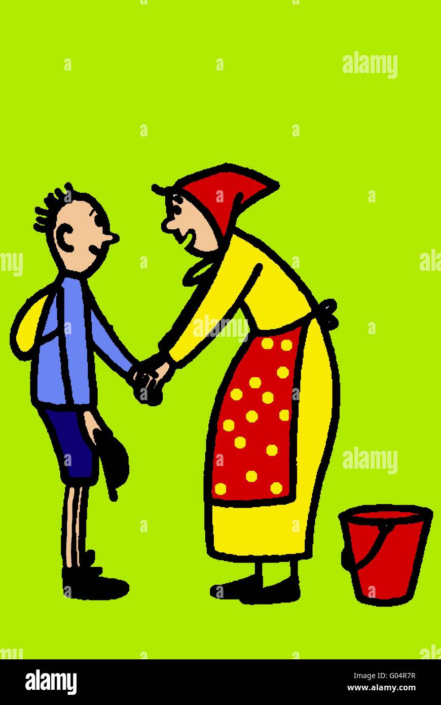 A country woman welcomes a boy Stock Photo