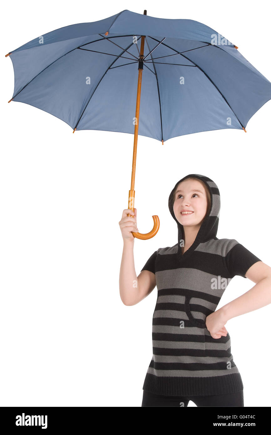 Happy girl holding umbrella Cut Out Stock Images & Pictures - Alamy