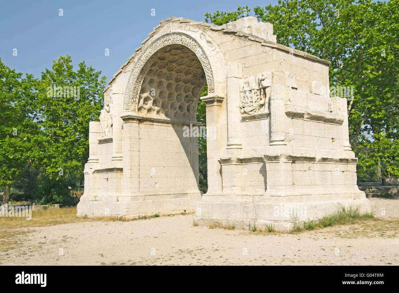 Triumphal arch in Glanum.  Roman city situated south of Saint-Remy-de-Provence France. Stock Photo
