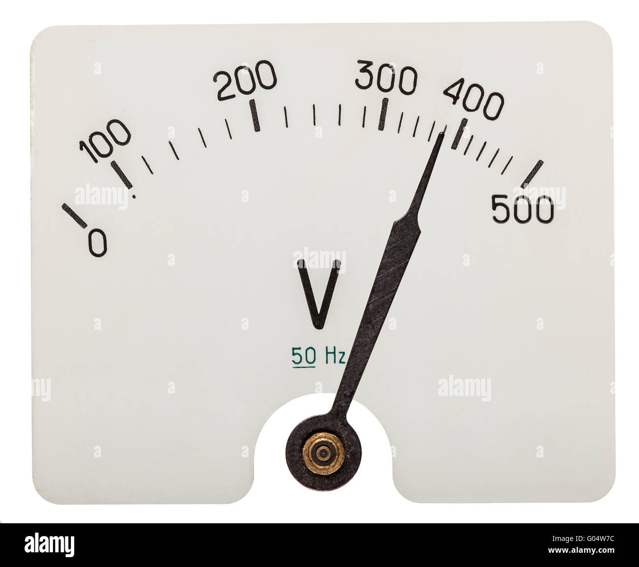 Arrow of voltmeter indicating an 380 volts, isolated on white background Stock Photo