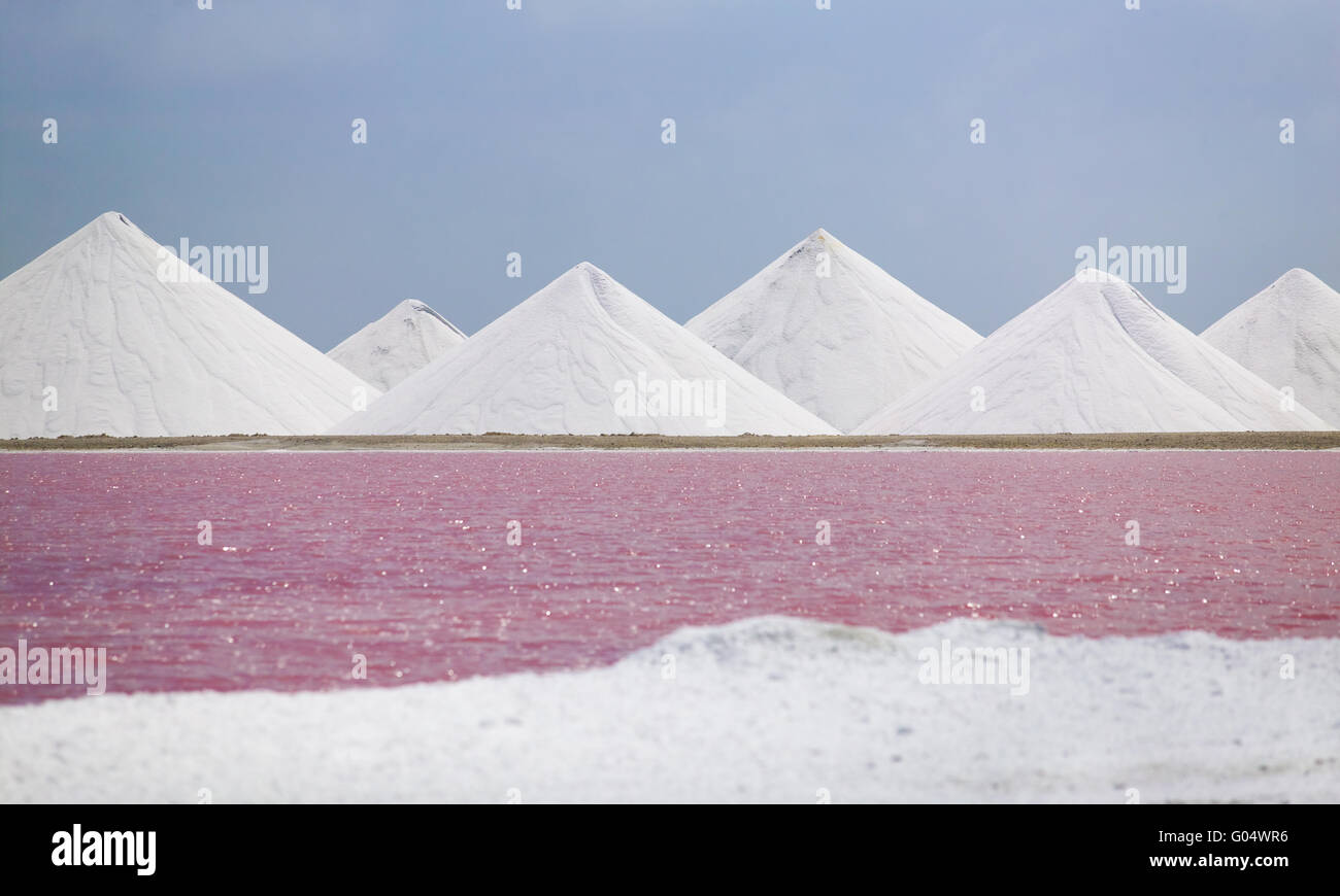 salt evaporation ponds in Bonaire Stock Photo