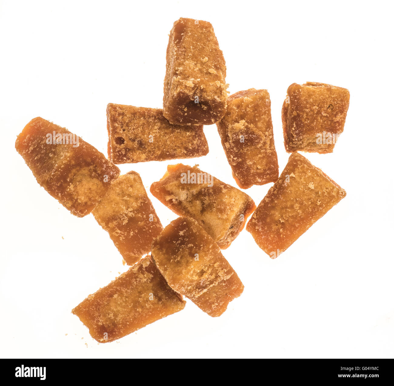 Rough lumps of jaggery - sugar used in Indian cooking Stock Photo