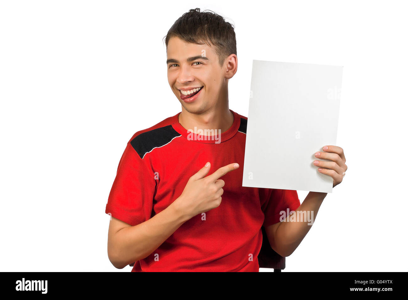 Advertising Man Think Young successful man is showing the advertisement Stock Photo - Alamy