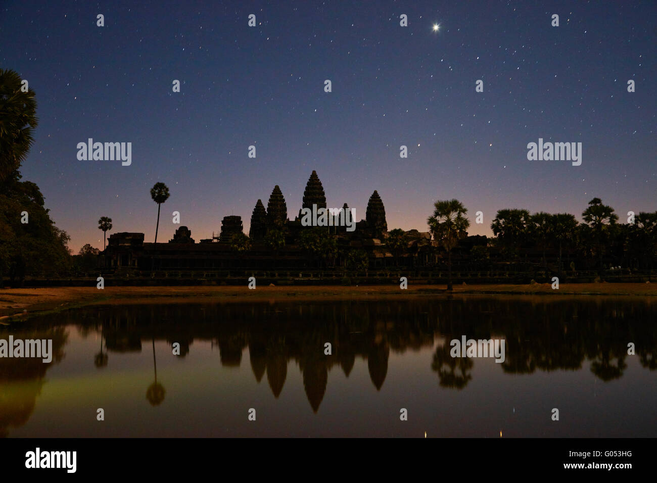 Stars and early dawn over Angkor Wat, Angkor World Heritage Site, Siem Reap, Cambodia Stock Photo