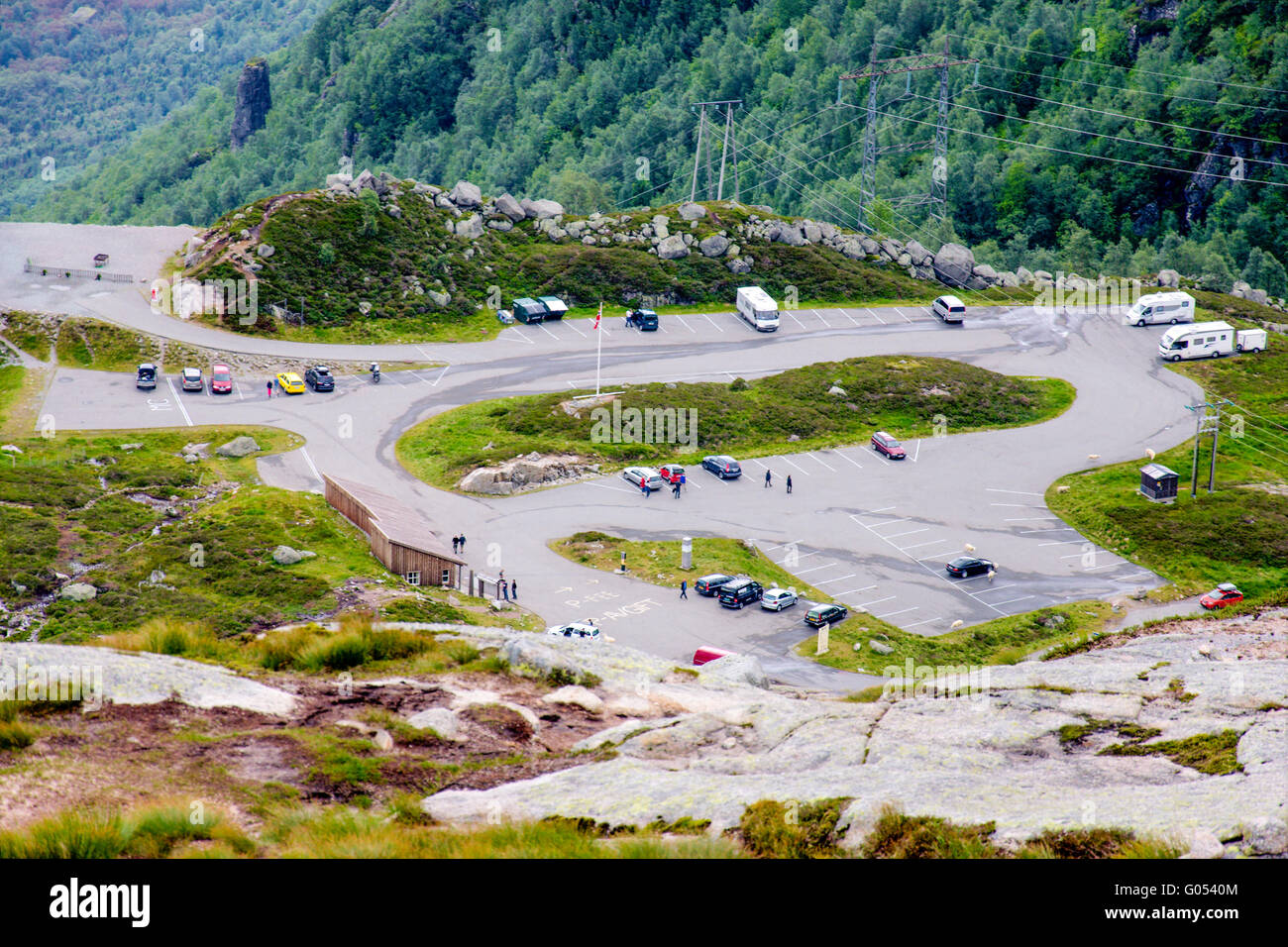 Parking lot at Kjerag a BASE jumpers favorite destination Stock Photo