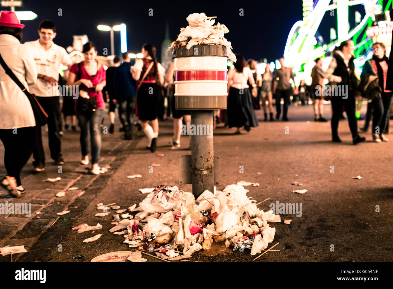 Waste and Garbage on the Octoberfest in Munich Stock Photo