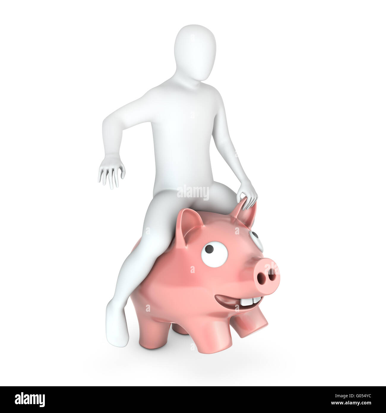 Abstract white man holds rides on piggy bank Stock Photo - Alamy