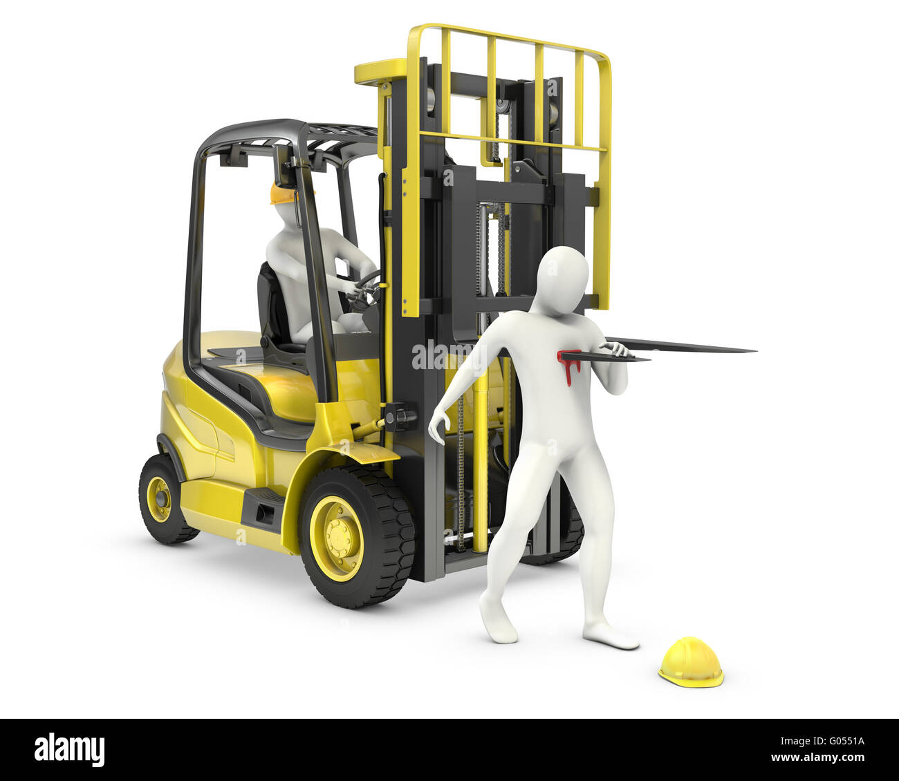 Abstract white man was injured by lift truck fork Stock Photo