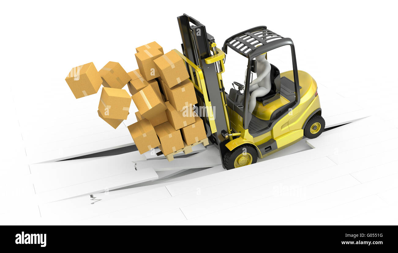 Fork lift truck with heavy load crashing through floor Stock Photo Alamy