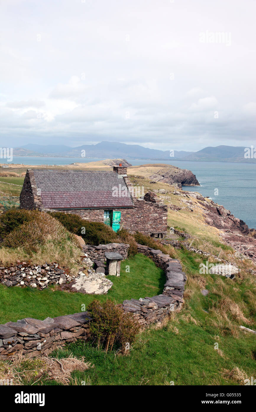 Cottage No 1 at Cill Rialaig's Artists Retreat Ballinskelligs, County Kerry, Ireland Stock Photo