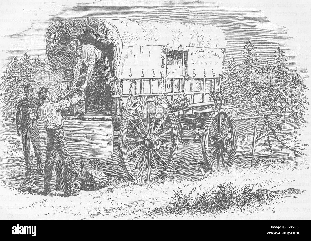 USA: Civil War: Military telegraph wagon, antique print c1880 Stock Photo