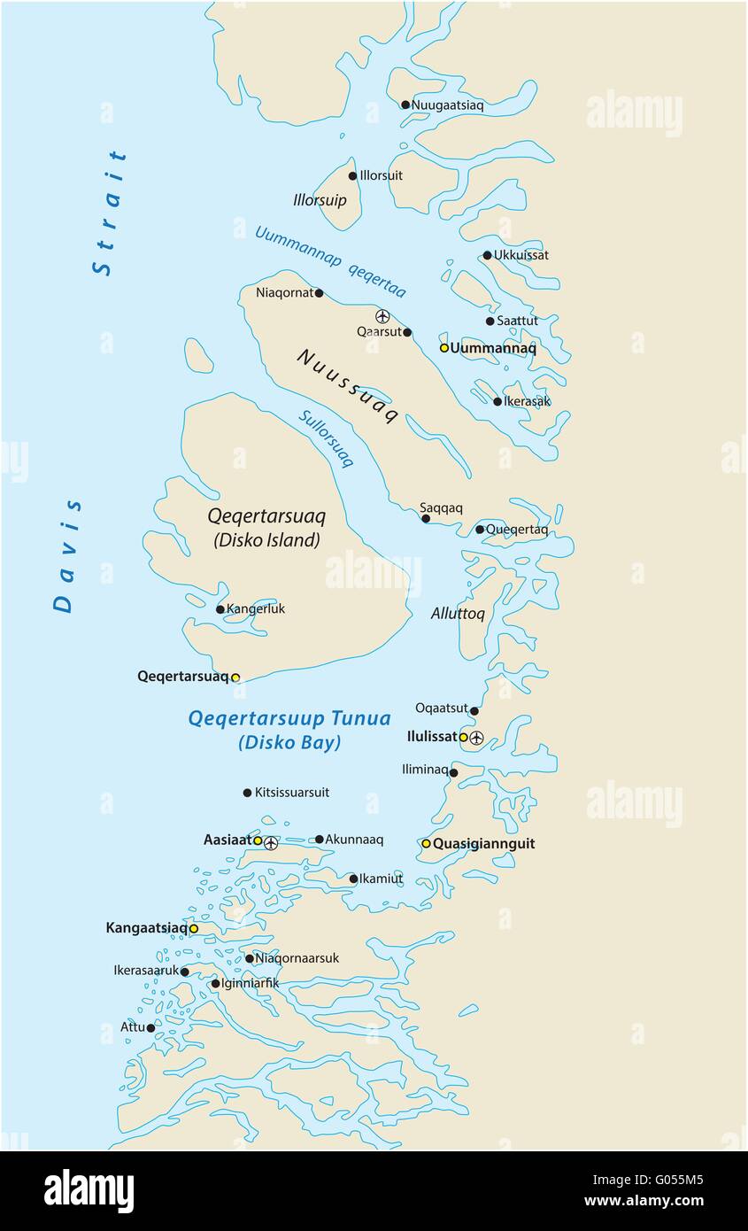 map of Disko Bay on the west coast of greenland Stock Vector Art