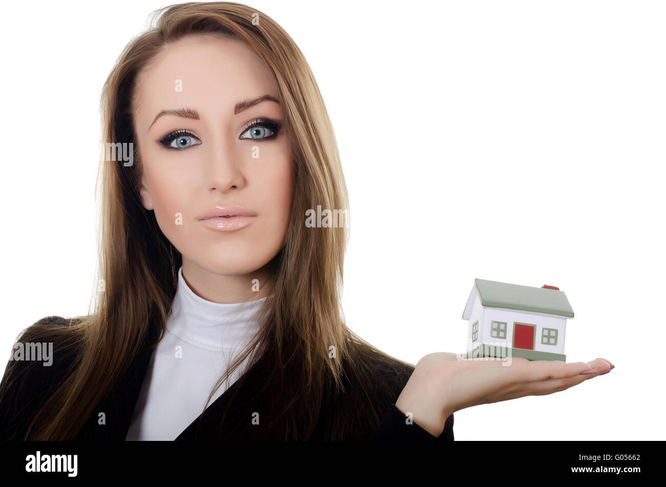 The business woman with small model of the house Stock Photo - Alamy