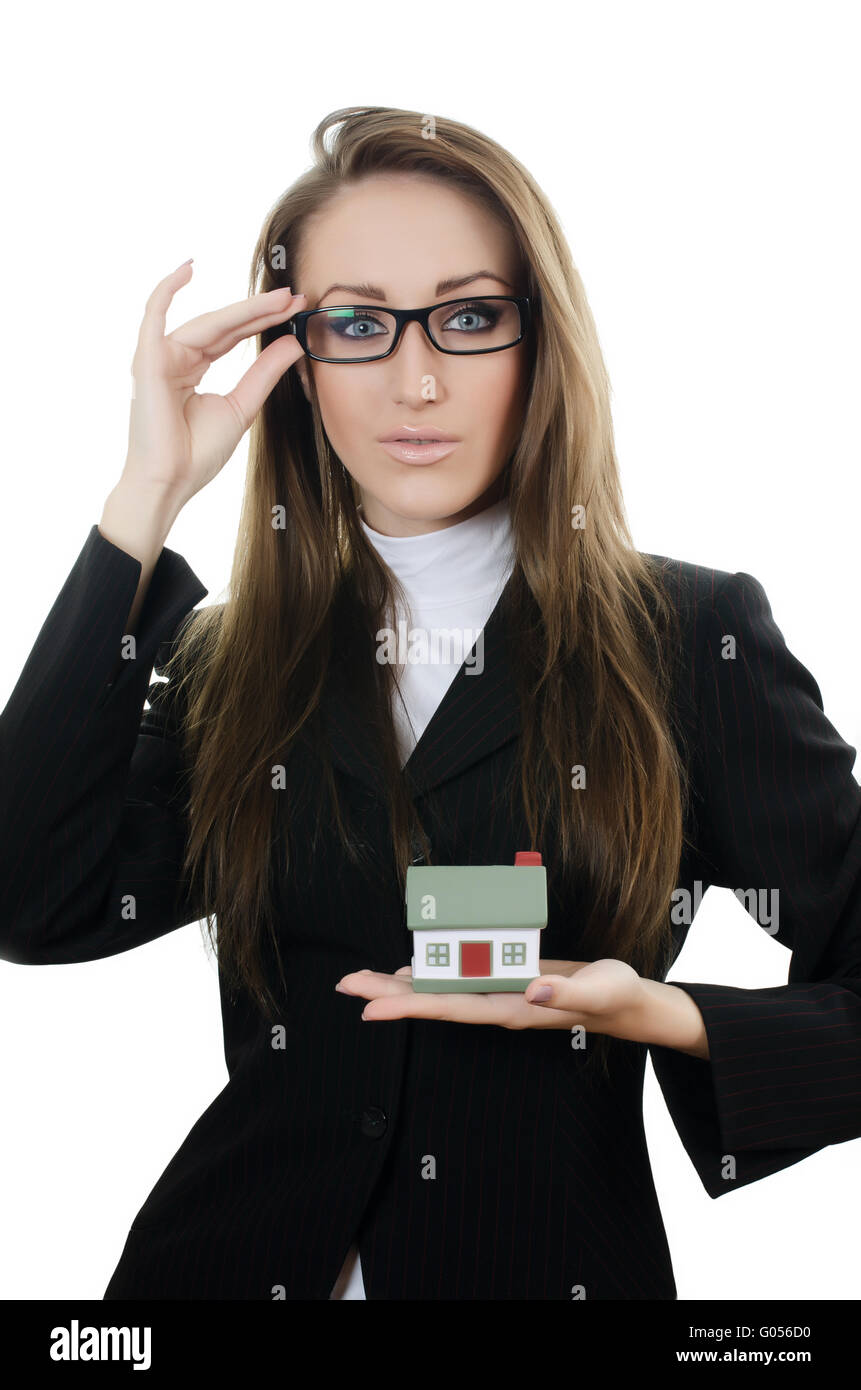 The business woman with small model of the house Stock Photo - Alamy