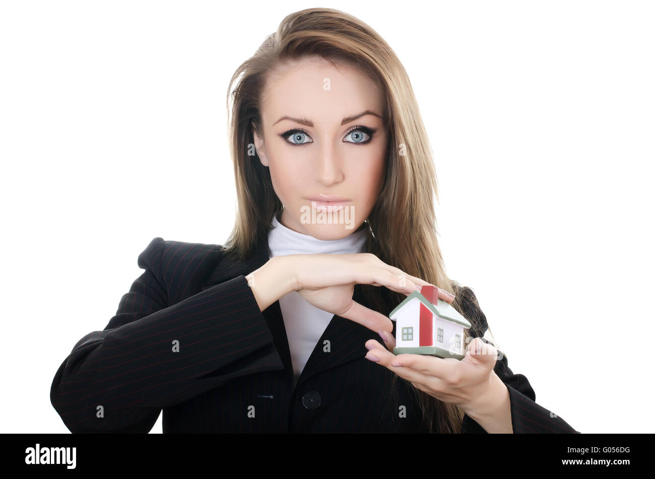 The business woman with small model of the house Stock Photo - Alamy