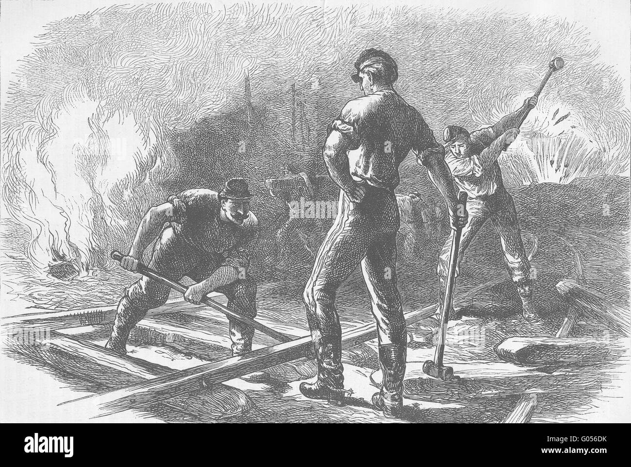 USA: Civil War: Troops tearing up railway, antique print c1880 Stock Photo
