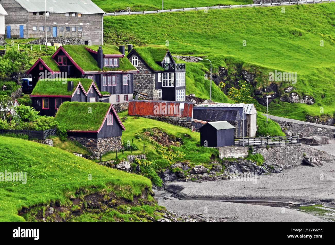 Grasscovered houses in the Faroe Islands in the s Stock Photo Alamy