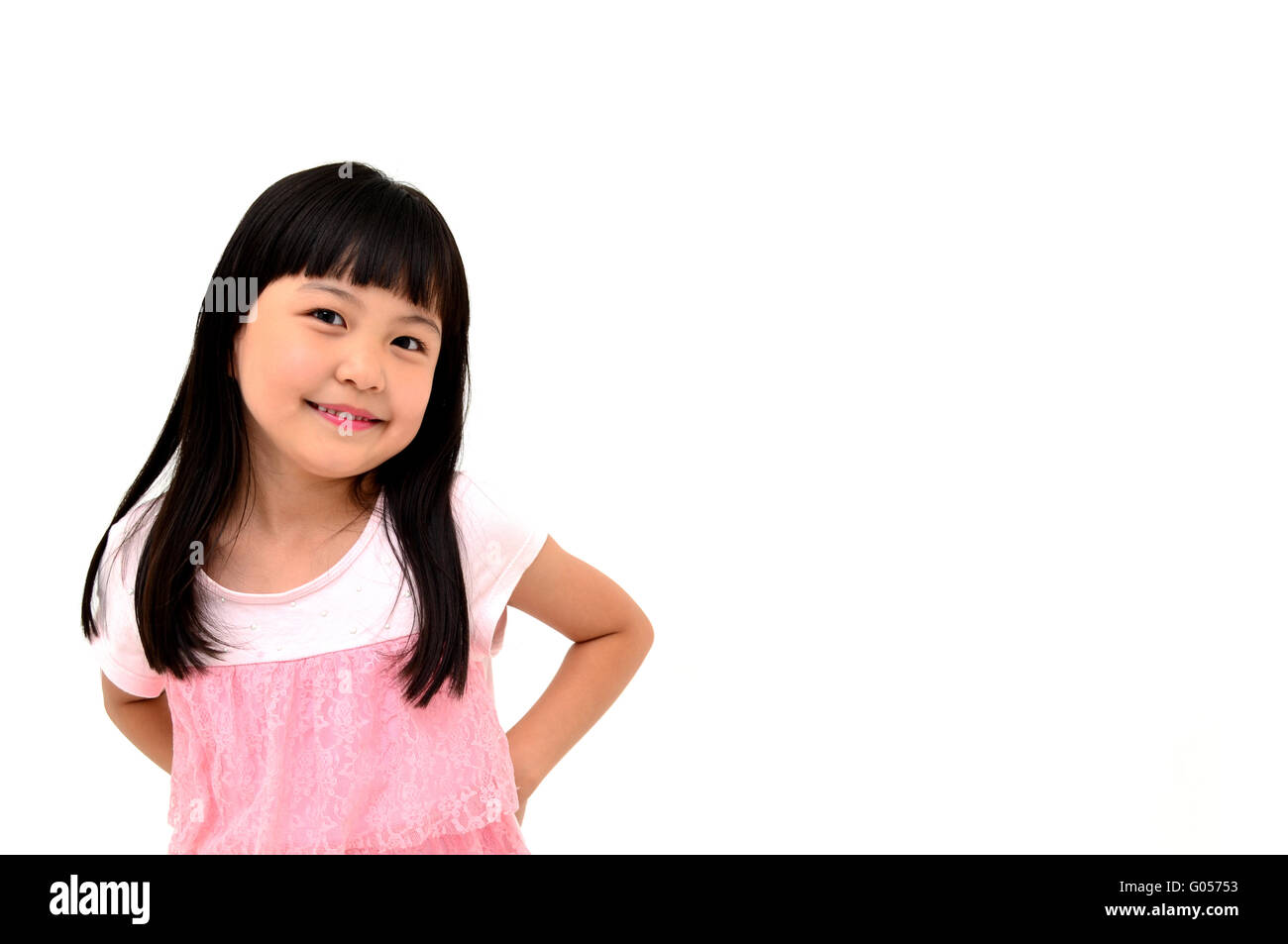 happy little girl on white background Stock Photo - Alamy