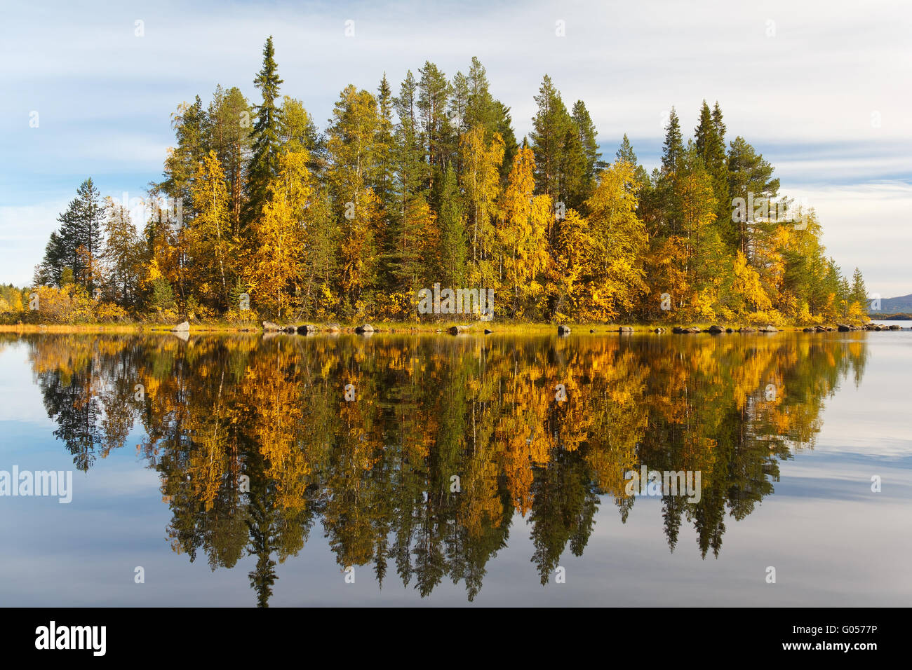 Autumn landscape with a reflection in the lake Stock Photo - Alamy