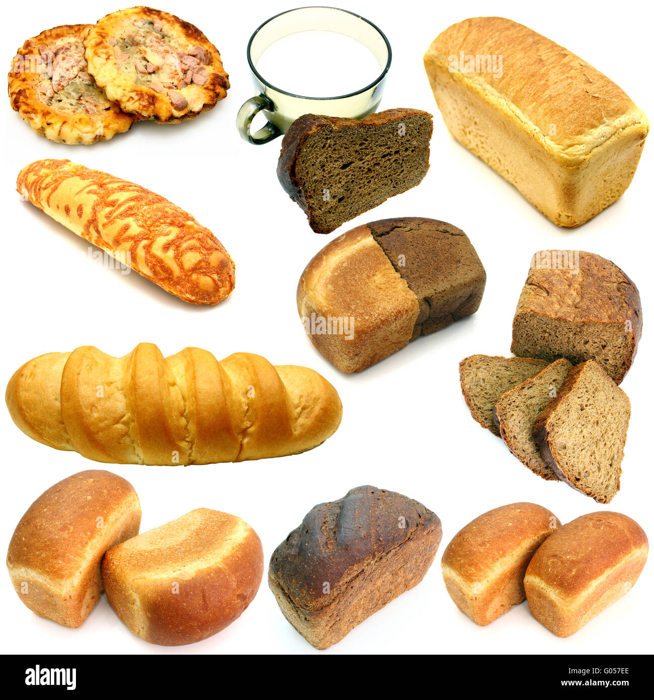 set of ruddy long loaf of bread with the fried crust Stock Photo