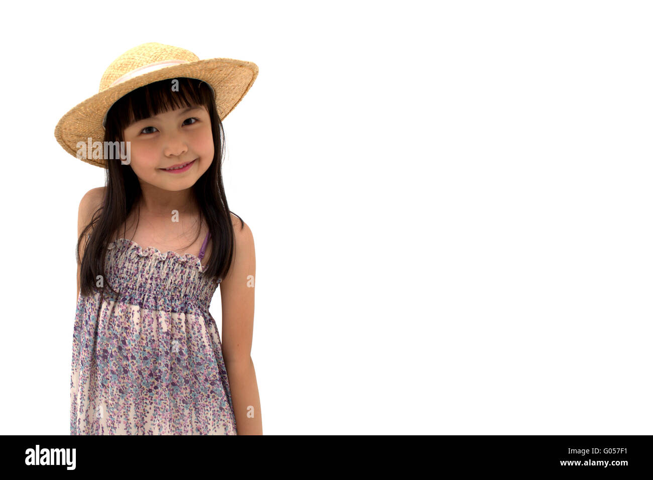 happy little girl on white background Stock Photo - Alamy