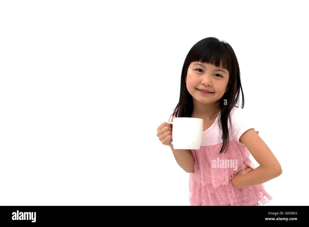 Beautiful Little Asian Girl with Cup, isolated on Stock Photo
