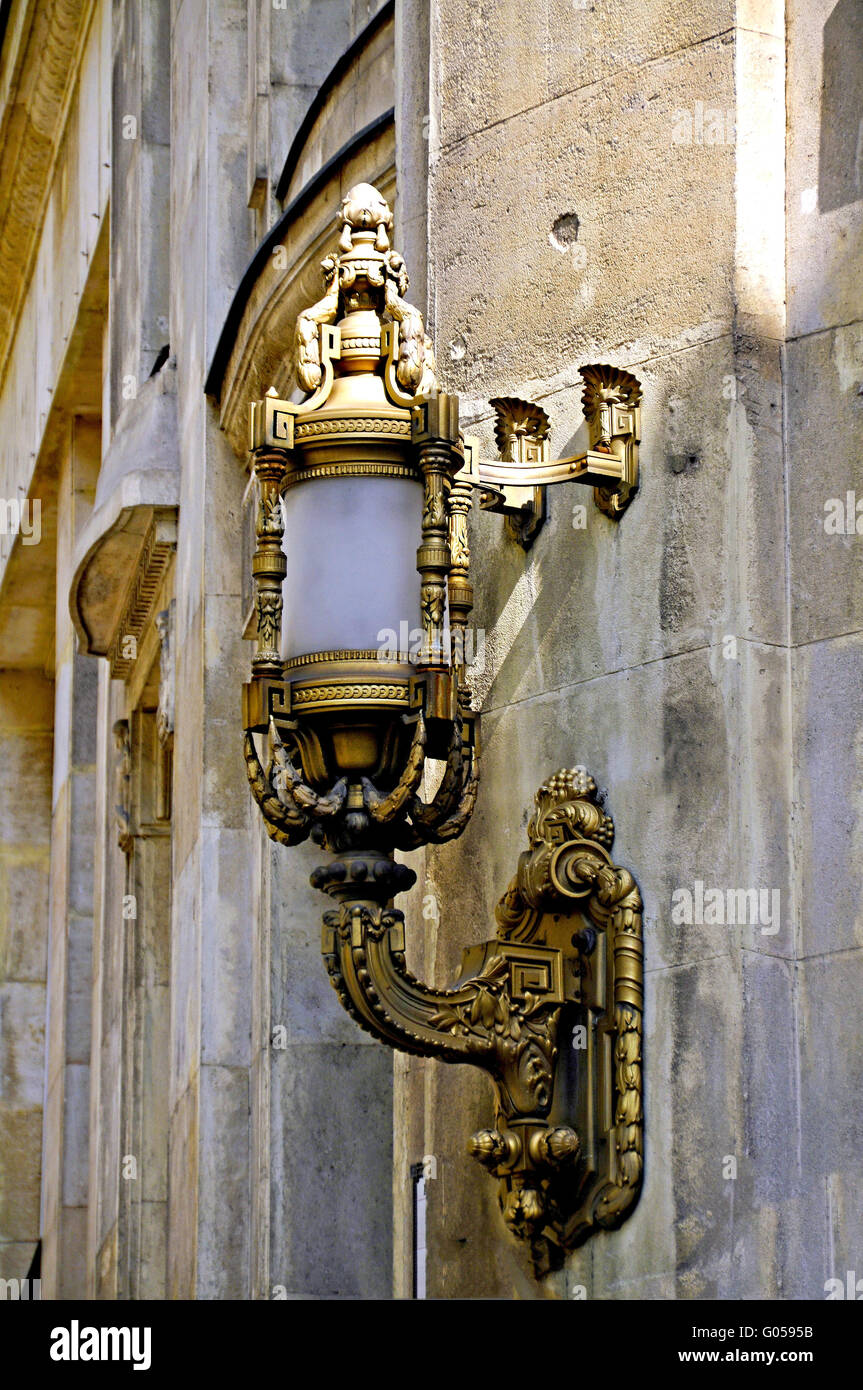 Art Nouveau lamp from a drainpipe in Budapest Stock Photo