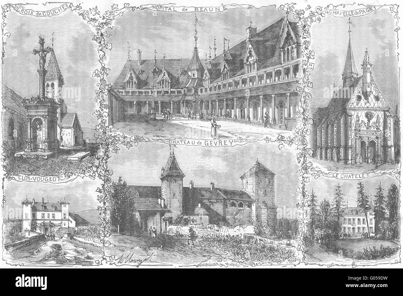 CÔTE-D'OR: Edifices Remarquables Cote , antique print 1881 Stock Photo