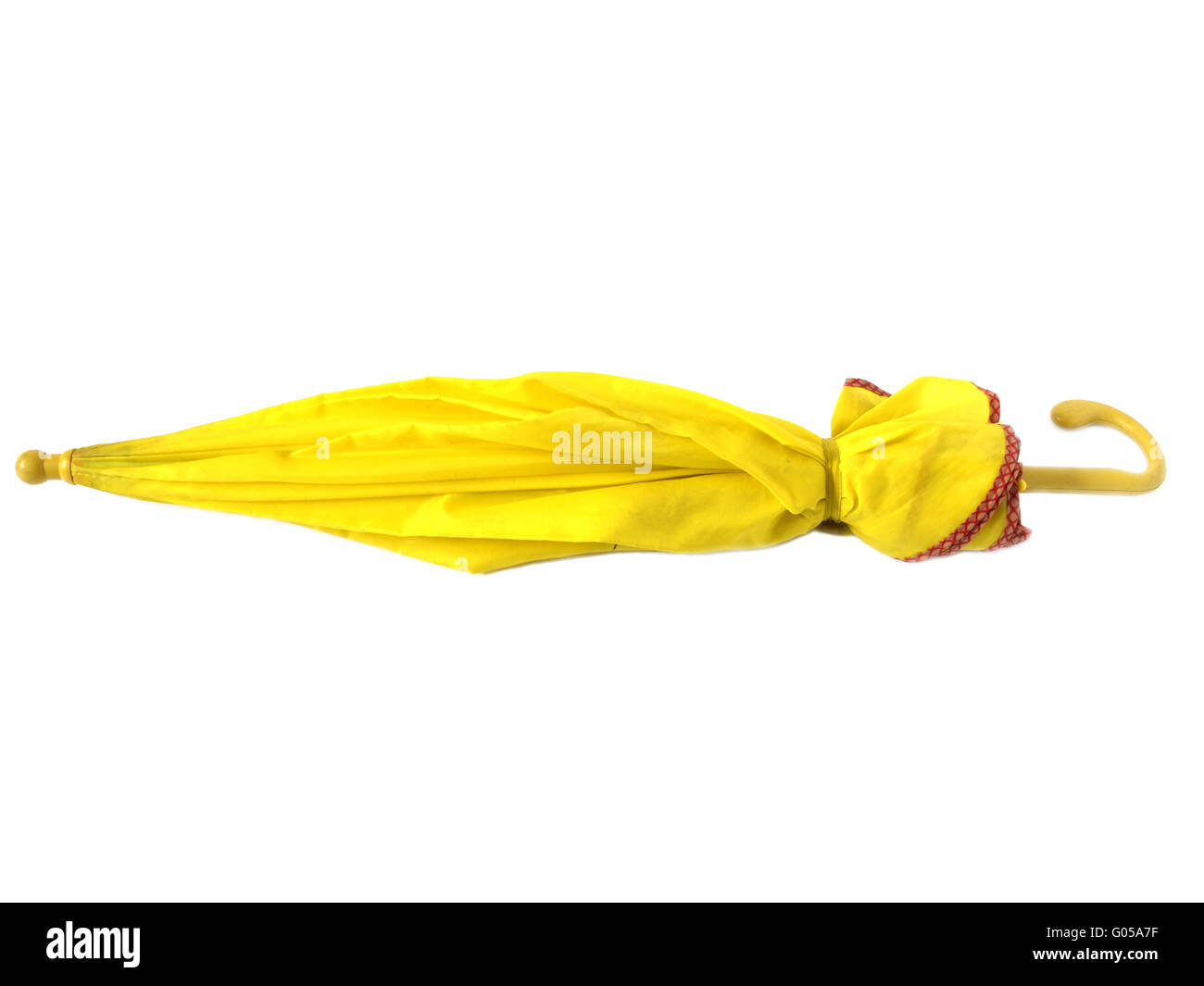 Closed yellow umbrella isolated on white background Stock Photo - Alamy