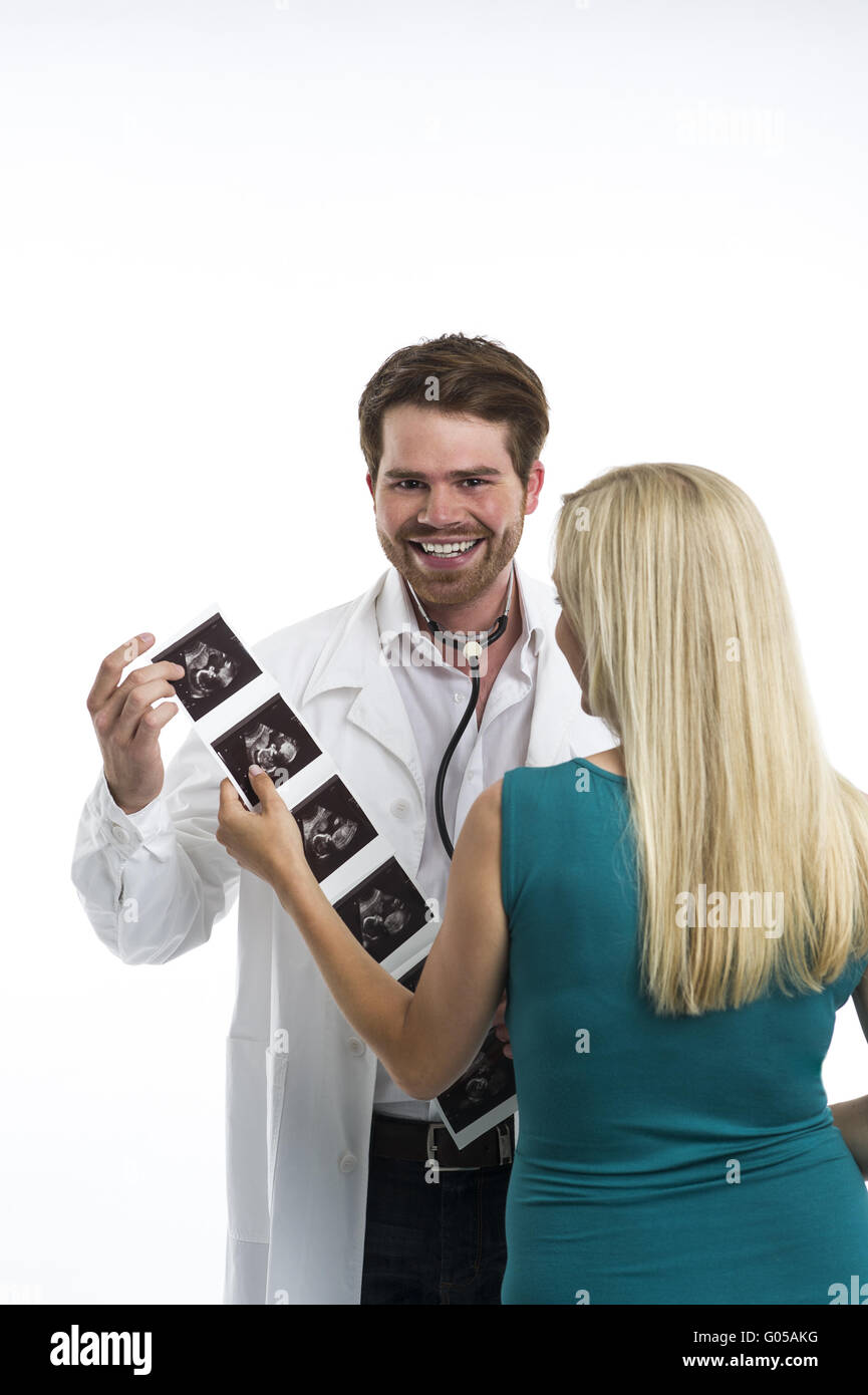 Doctor talks about the ultrasound image of the pre Stock Photo