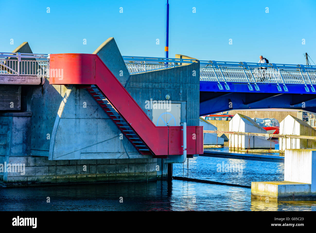 Falsterbo, Sweden - April 11, 2016: The outside of the concrete engine room controlling the opening of the bridge over Falsterbo Stock Photo