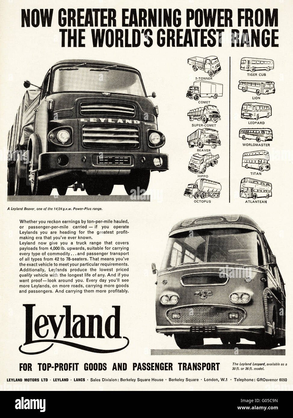 Original old vintage 1960s magazine advert dated 1962. Advertisement advertising Leyland lorries & buses Stock Photo
