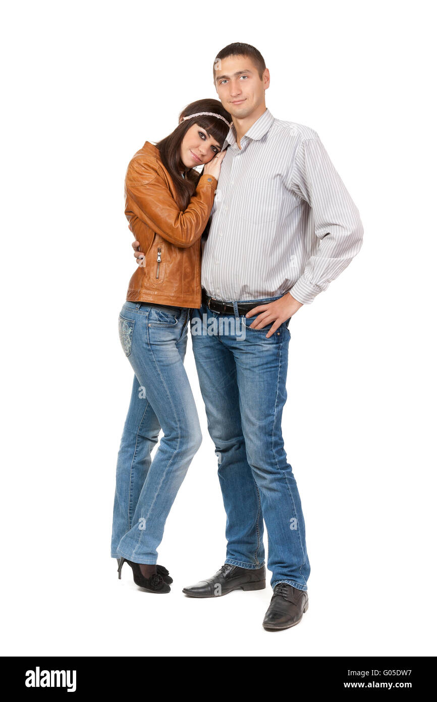 Young beautiful couple isolated on white background Stock Photo - Alamy