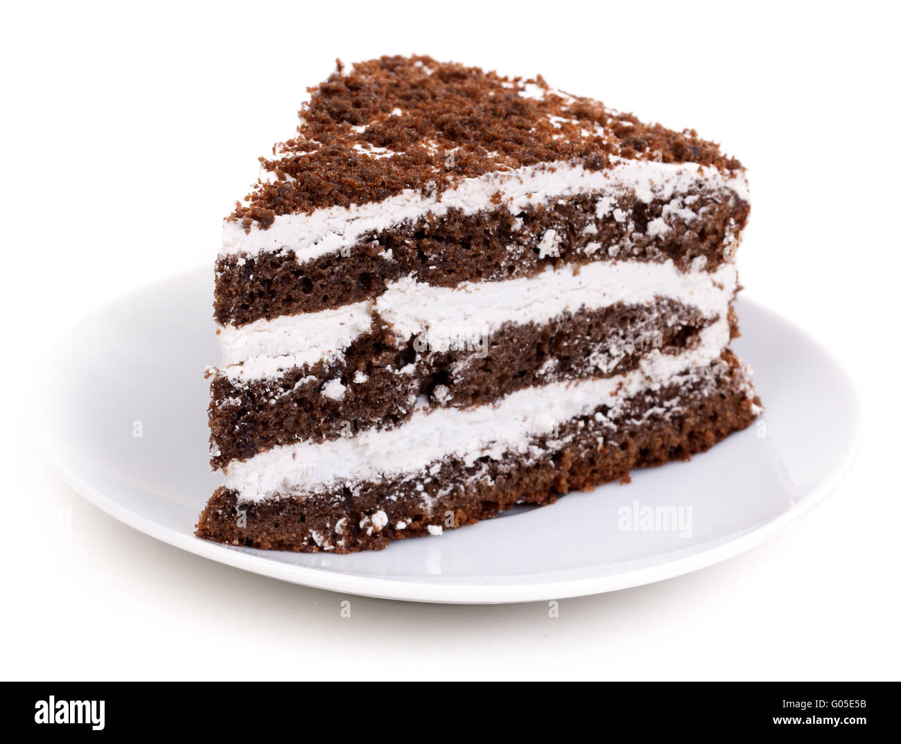Chocolate Piece of cake Isolated on a white background Stock Photo - Alamy