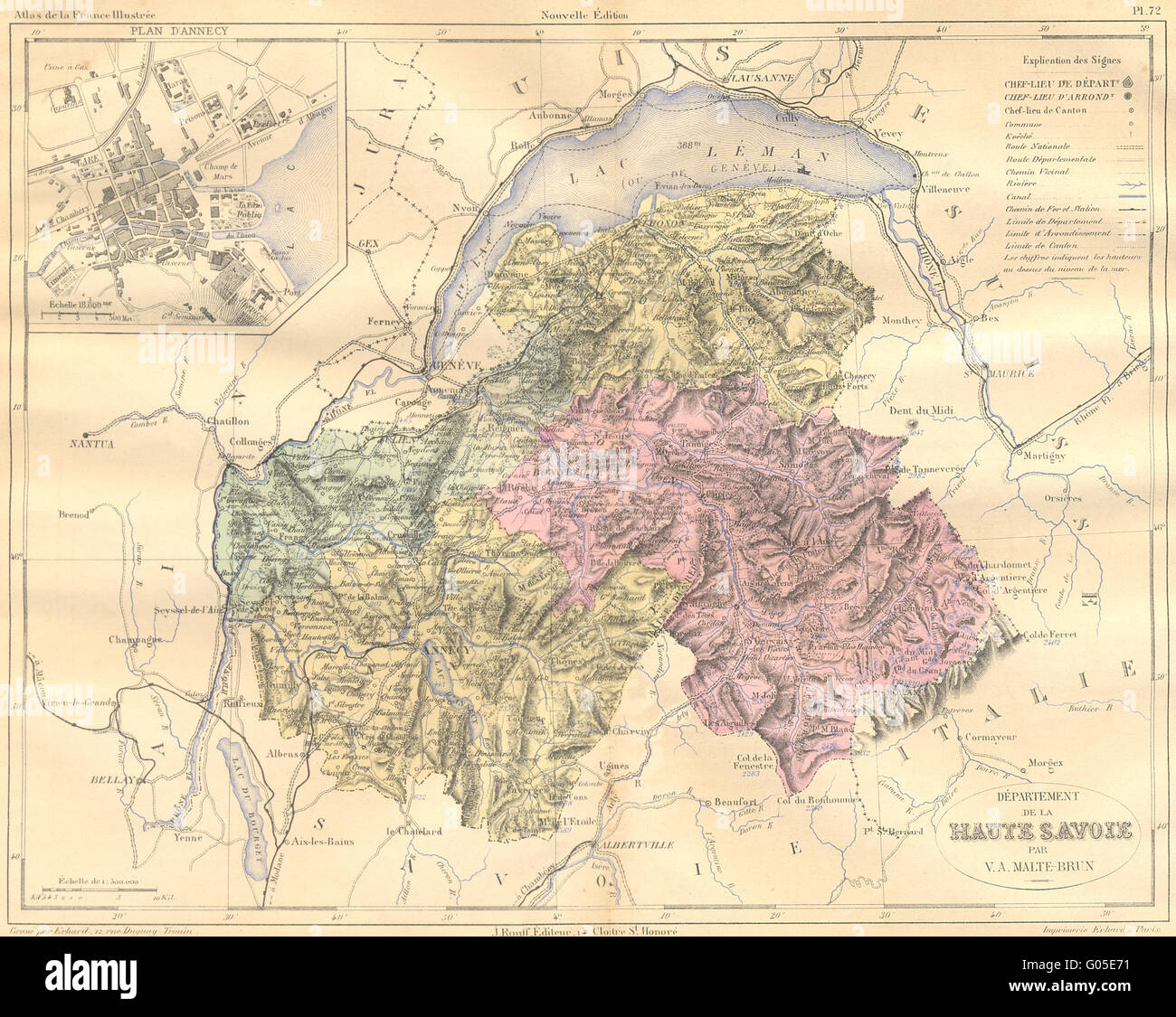 HAUTE-SAVOIE: Departement de; plan D'Annecy, 1883 antique map Stock ...