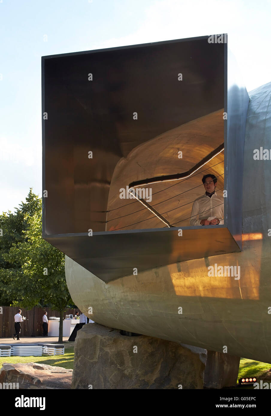 Pavilion detail with window void. Serpentine Summer Pavilion 2014, London, United Kingdom. Architect: Smiljan Radic, 2014. Stock Photo