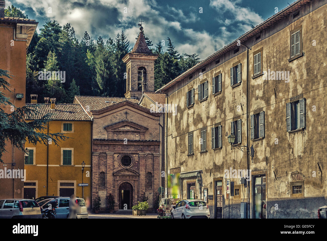 back in time and far from stress following the streets of a typical small hill village in the countryside of Romagna in northern Italy Stock Photo
