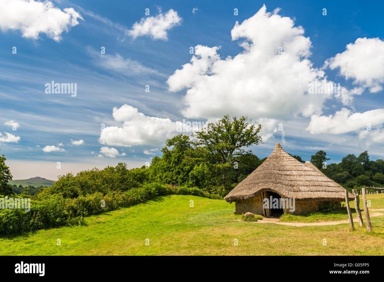 The iron age huts at Castell Henllys in north Pembrokeshire Stock Photo