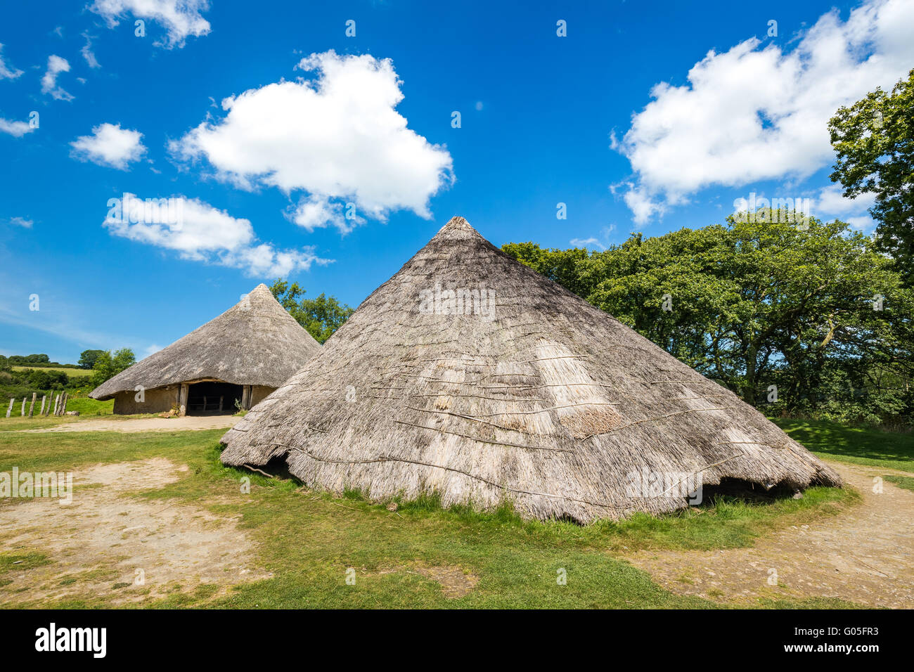 The iron age huts at Castell Henllys in north Pembrokeshire Stock Photo