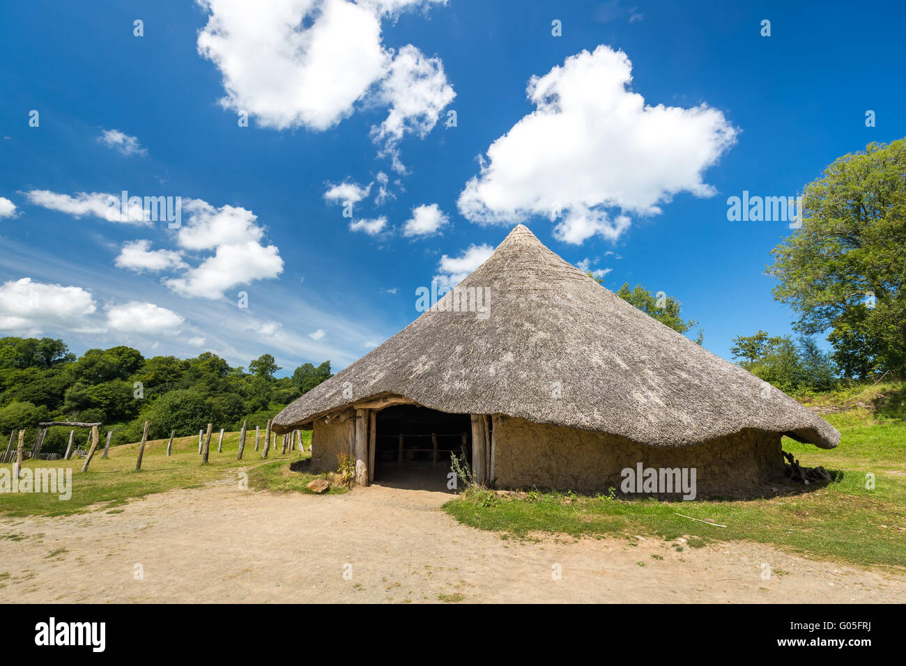 The iron age huts at Castell Henllys in north Pembrokeshire Stock Photo