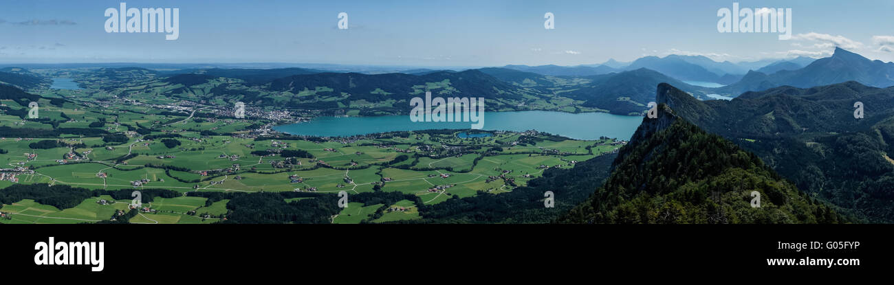 Panorama Salzkammergut lakes and mountains Stock Photo
