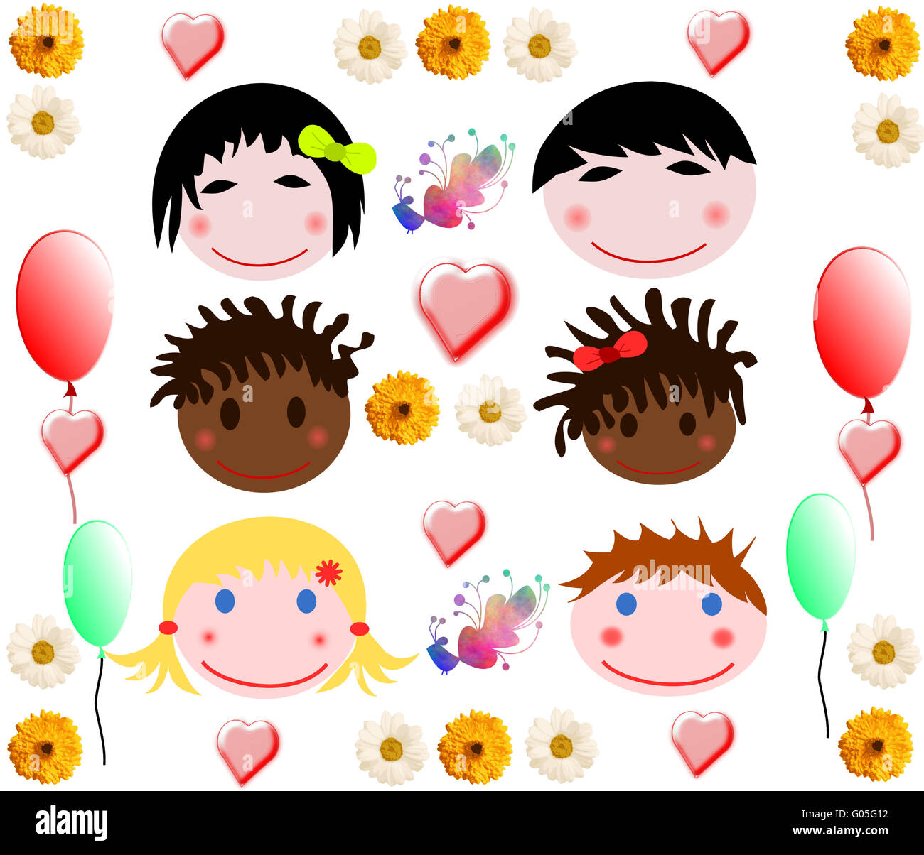 Collection of merry baby faces of different races Stock Photo