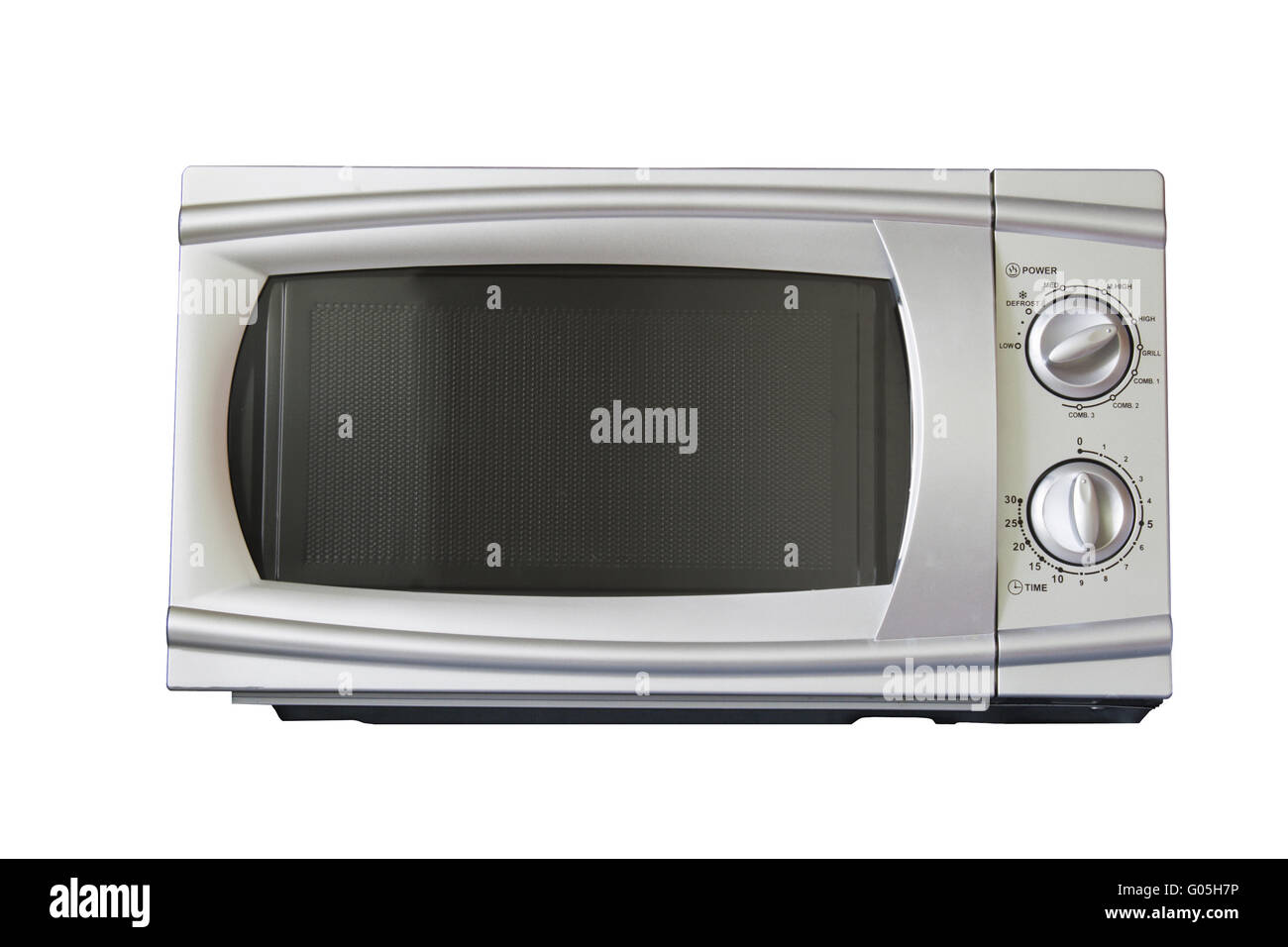 Microwave oven shot over white, modern stainless steel design Stock Photo