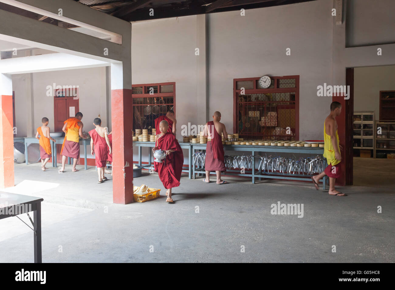 Young monks are trained at WAT JONG KHAM dates back to at least the 13th century - KENGTUNG also known as KYAINGTONG, MYANMAR Stock Photo