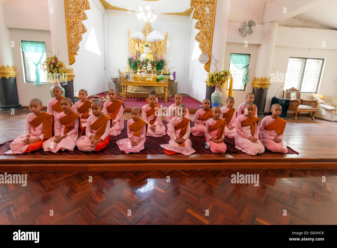 Young monks are trained at WAT JONG KHAM dates back to at least the 13th century - KENGTUNG also known as KYAINGTONG, MYANMAR Stock Photo